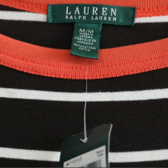 Ralph Lauren 100% Cotton Jersey Striped Dress M Brown Orange Boat Neck New - Picture 3 of 4